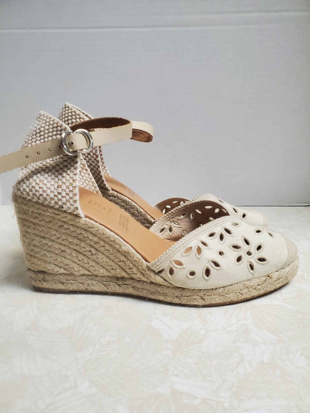 MAYPOL Ankle-Strap Espadrille Wedge Sandals in Cream